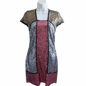 Naeem Khan Bold Sequin Color Block Dress Size 6